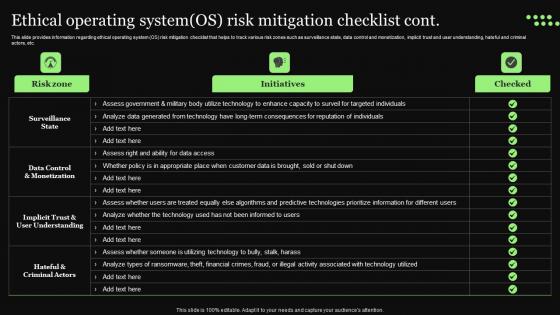 Ethical Technology Utilization Ethical Operating System OS Risk Mitigation Checklist Portrait Pdf