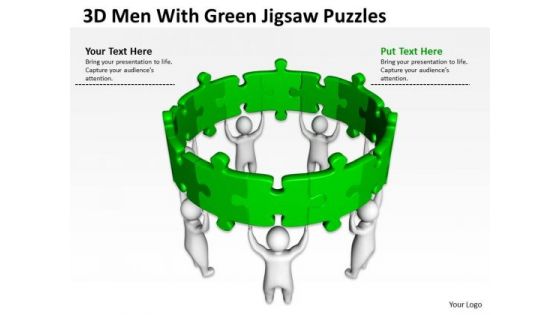 Examples Of Business Processes 3d Men With Green Jigsaw Puzzles PowerPoint Templates