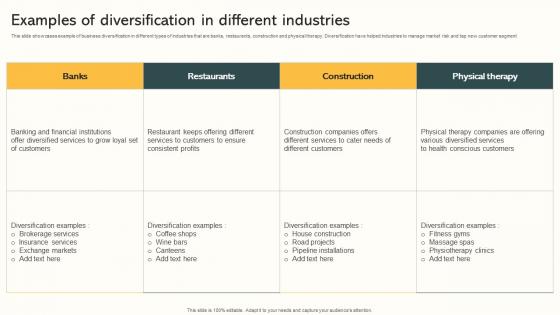 Examples Of Diversification In Different Industries Market Expansion Through Pictures Pdf