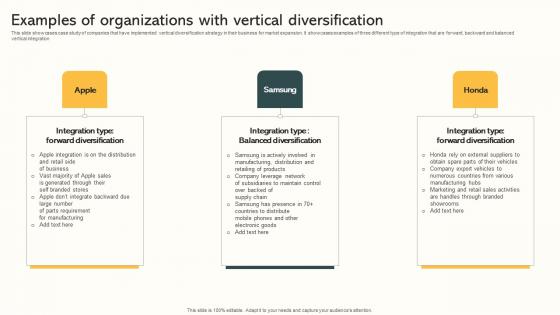 Examples Of Organizations With Vertical Diversification Market Expansion Through Information Pdf