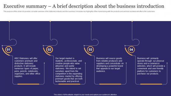 Executive Summary A Brief Description Stationery Business Plan Go To Market Strategy Designs Pdf