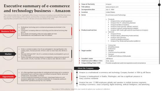 Executive Summary Of E Commerce Amazon Business Plan Go To Market Strategy Brochure Pdf