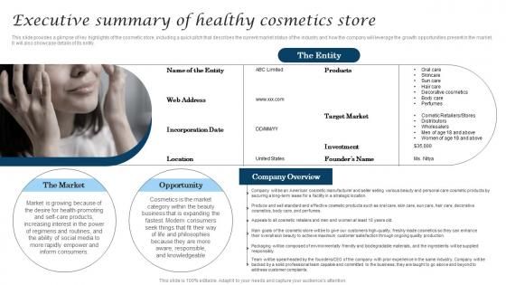 Executive Summary Of Healthy Cosmetics Store Cosmetic Industry Business Topics Pdf