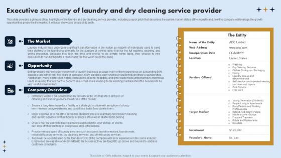 Executive Summary Of Laundry And Dry On Demand Laundry Business Plan Themes Pdf