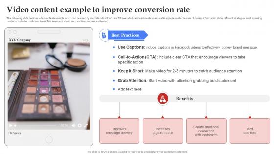 Facebook Marketing Plan Video Content Example To Improve Conversion Rate Strategy SS V Facebook Marketing Plan Video Content Example To Improve Conversion Rate Strategy SS V