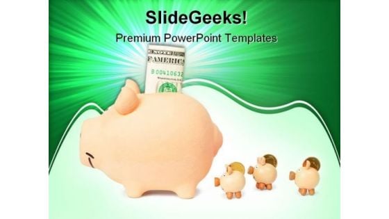 Family Of Piggy Banks Saving Money PowerPoint Templates And PowerPoint Backgrounds 0311