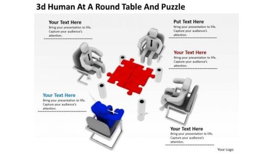 Famous Business People 3d Human At Round Table And Puzzle PowerPoint Templates