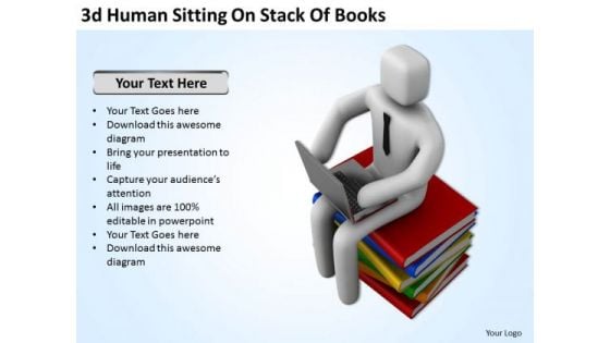 Famous Business People 3d Human Sitting On Stack Of Books PowerPoint Templates