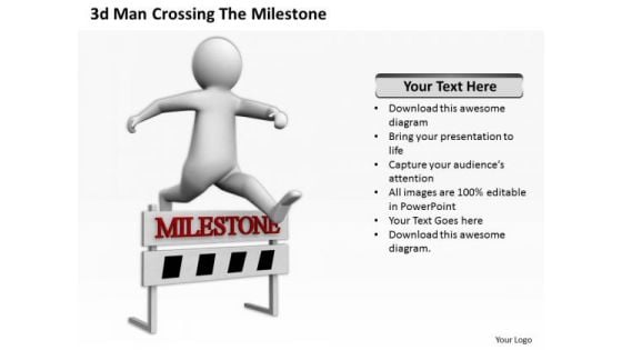 Famous Business People 3d Man Crossing The Milestone PowerPoint Templates