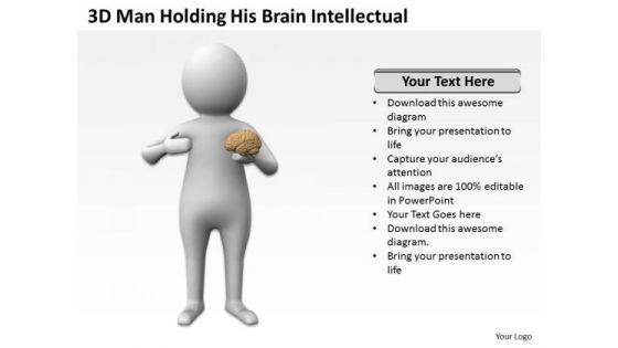 Famous Business People 3d Man Holding His Brain Intellectual PowerPoint Slides