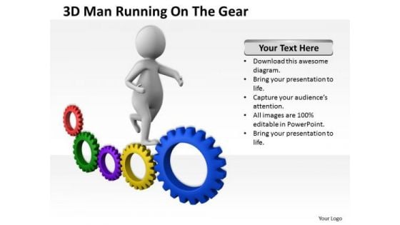 Famous Business People 3d Man Running On The Gear PowerPoint Templates