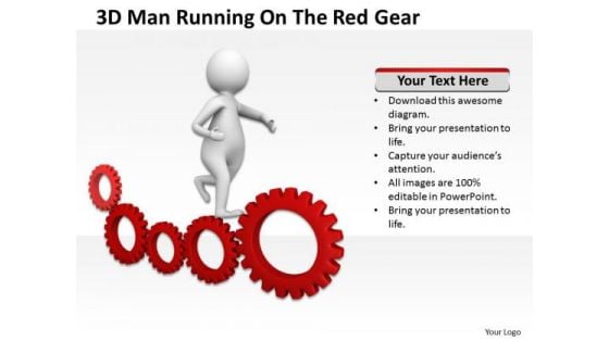 Famous Business People 3d Man Running On The Red Gear PowerPoint Templates