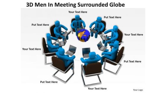 Famous Business People 3d Men Meeting Surrounded Globe PowerPoint Slides