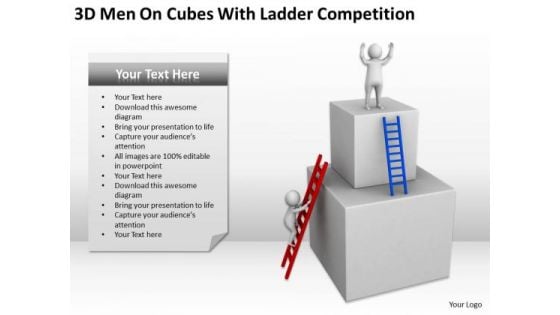 Famous Business People 3d Men On Cubes With Ladder Competition PowerPoint Slides
