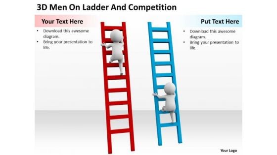 Famous Business People 3d Men On Ladder And Competition PowerPoint Slides