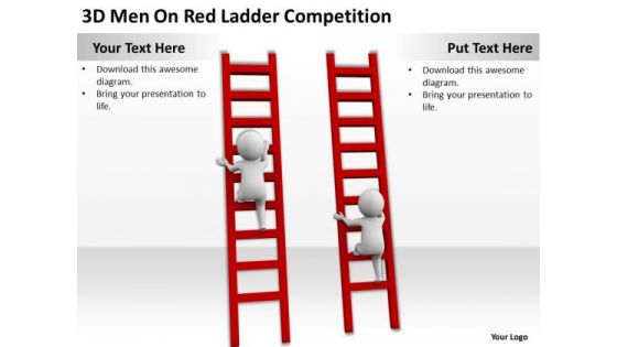 Famous Business People 3d Men On Red Ladder Competition PowerPoint Slides