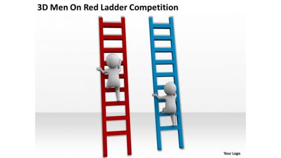 Famous Business People 3d Men On Red Ladder Competition PowerPoint Slides