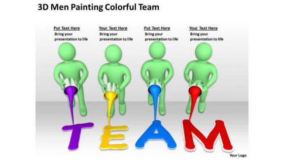 Famous Business People 3d Men Painting Colorful Team PowerPoint Slides