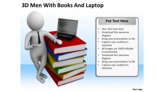 Famous Business People 3d Men With Books And Laptop PowerPoint Templates