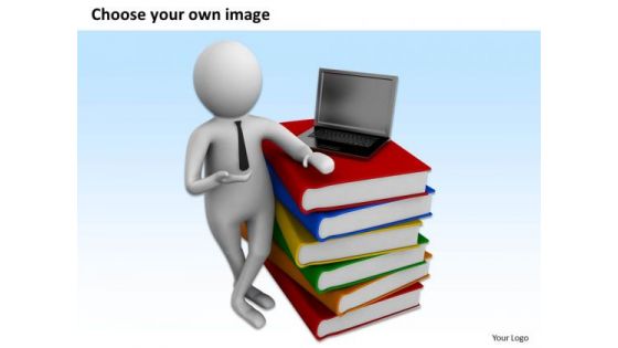 Famous Business People 3d Men With Books And Laptop PowerPoint Templates