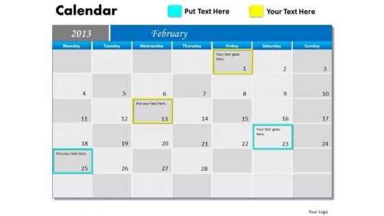 February 2013 Calendar PowerPoint Slides Ppt Templates