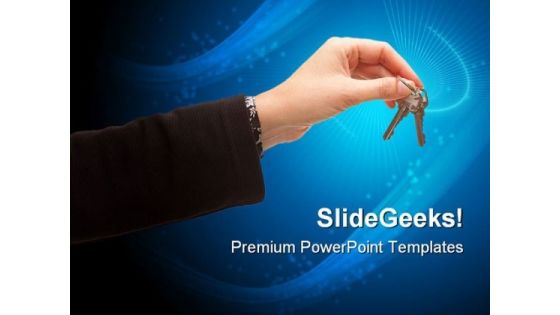 Female Holding Pair Of Key Security PowerPoint Themes And PowerPoint Slides 0311