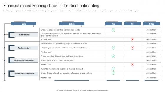 Financial Record Keeping Checklist For Client Onboarding Pictures Pdf