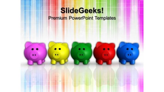 Five Colors Piggy Bank Finance PowerPoint Templates And PowerPoint Themes 1012
