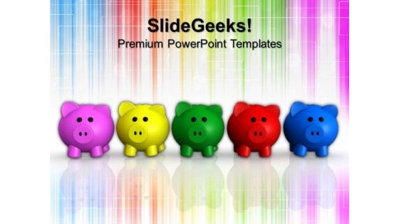 Five Colors Piggy Bank Finance PowerPoint Templates And PowerPoint Themes 1012