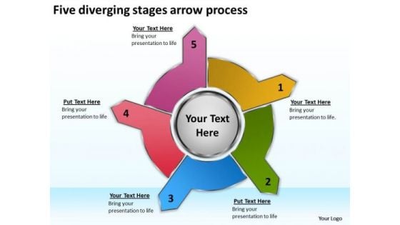 Five Diverging Stages Arrow Process Processs And PowerPoint Templates