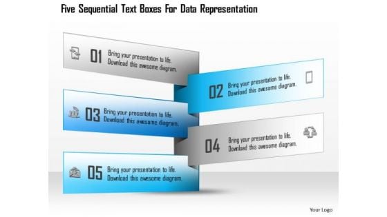 Five Sequential Text Boxes For Data Representation Presentation Template