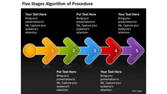 Five Stages Agorithm Of Procedure Diagram Business Plan PowerPoint Templates