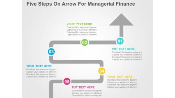 Five Steps On Arrow For Managerial Finance PowerPoint Template