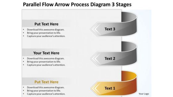 Flow Arrow Process Diagram 3 Stages Write Business Plan Template PowerPoint Templates
