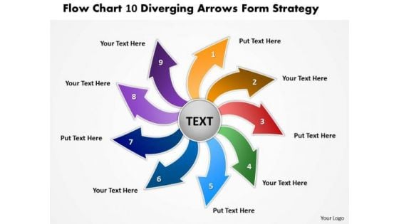 Flow Chart 10 Diverging Arrows Form Strategy Ppt Cycle Diagram PowerPoint Slides