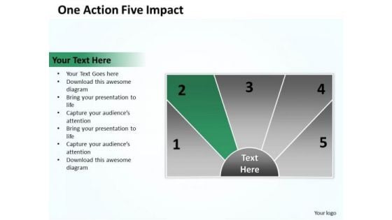 Flow Chart Business One Action Five Impact PowerPoint Templates