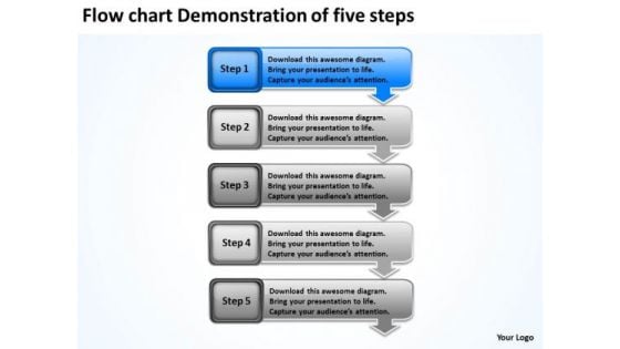 Flow Chart Demonstration Of Five Steps Business Plan Format PowerPoint Templates