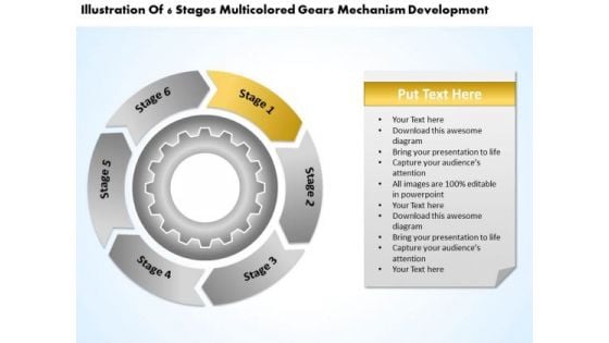 Flow Chart With Gears Consulting Business Plan Template PowerPoint Templates