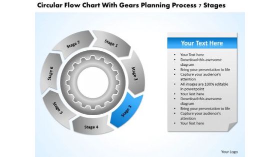 Flow Chart With Gears Planning Process 7 Stages Business PowerPoint Slides