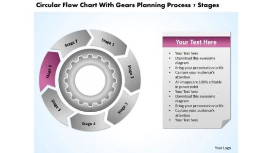 Flow Chart With Gears Planning Process 7 Stages Business Writer PowerPoint Slides