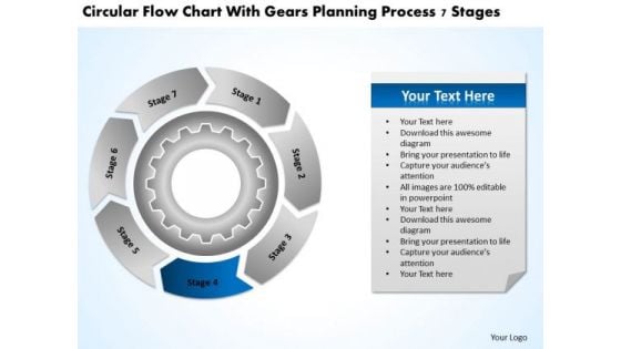 Flow Chart With Gears Planning Process 7 Stages Ppt Business PowerPoint Slides