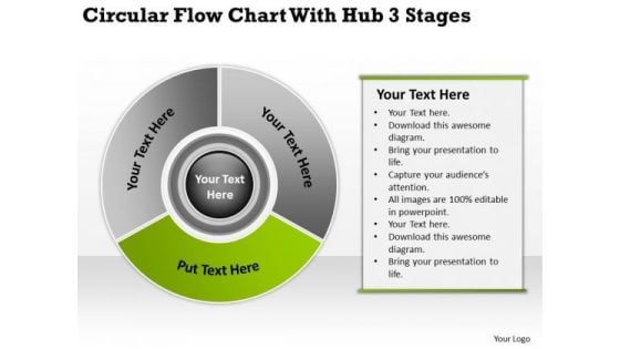 Flow Chart With Hub 3 Stages Business Plan Professional Services PowerPoint Templates