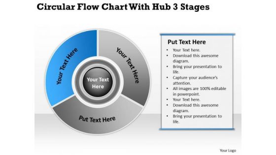 Flow Chart With Hub 3 Stages Ppt Template For Writing Business Plan PowerPoint Templates