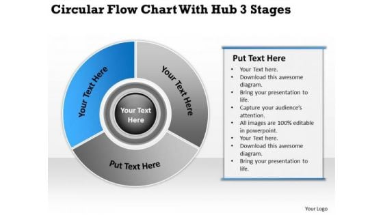 Flow Chart With Hub 3 Stages Ppt Template For Writing Business Plan PowerPoint Templates