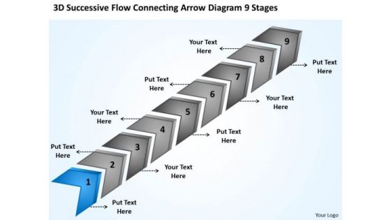 Flow Connecting Arrow Diagram 9 Stages Free Example Business Plans PowerPoint Templates