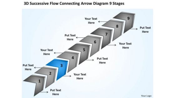 Flow Connecting Arrow Diagram 9 Stages Putting Together Business Plan PowerPoint Templates
