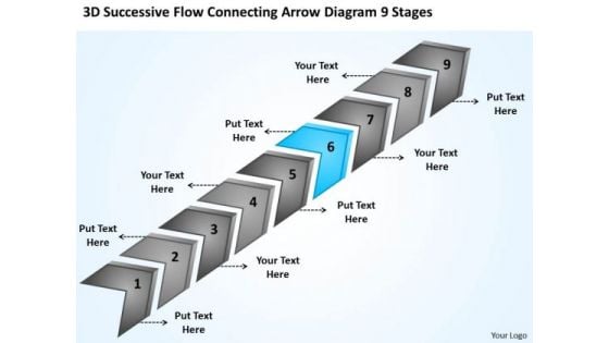 Flow Connecting Arrow Diagram 9 Stages Small Business Plan Templates PowerPoint Slides