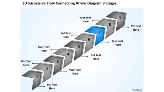 Flow Connecting Arrow Diagram 9 Stages Templates For Business PowerPoint