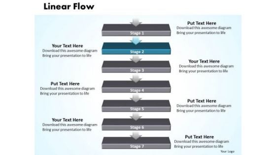 Flow PowerPoint Template Linear Flow 7 Stages Business Strategy Graphic