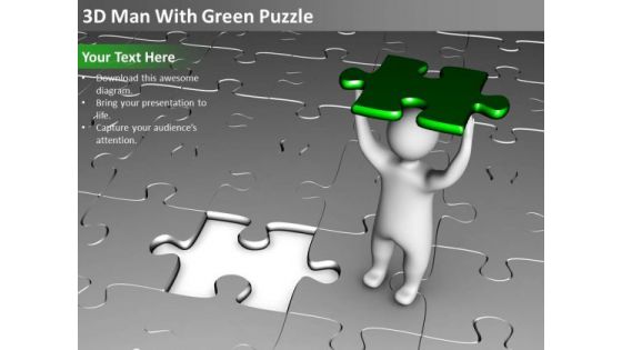 Flowchart For Business 3d Man With Green Puzzle PowerPoint Slides